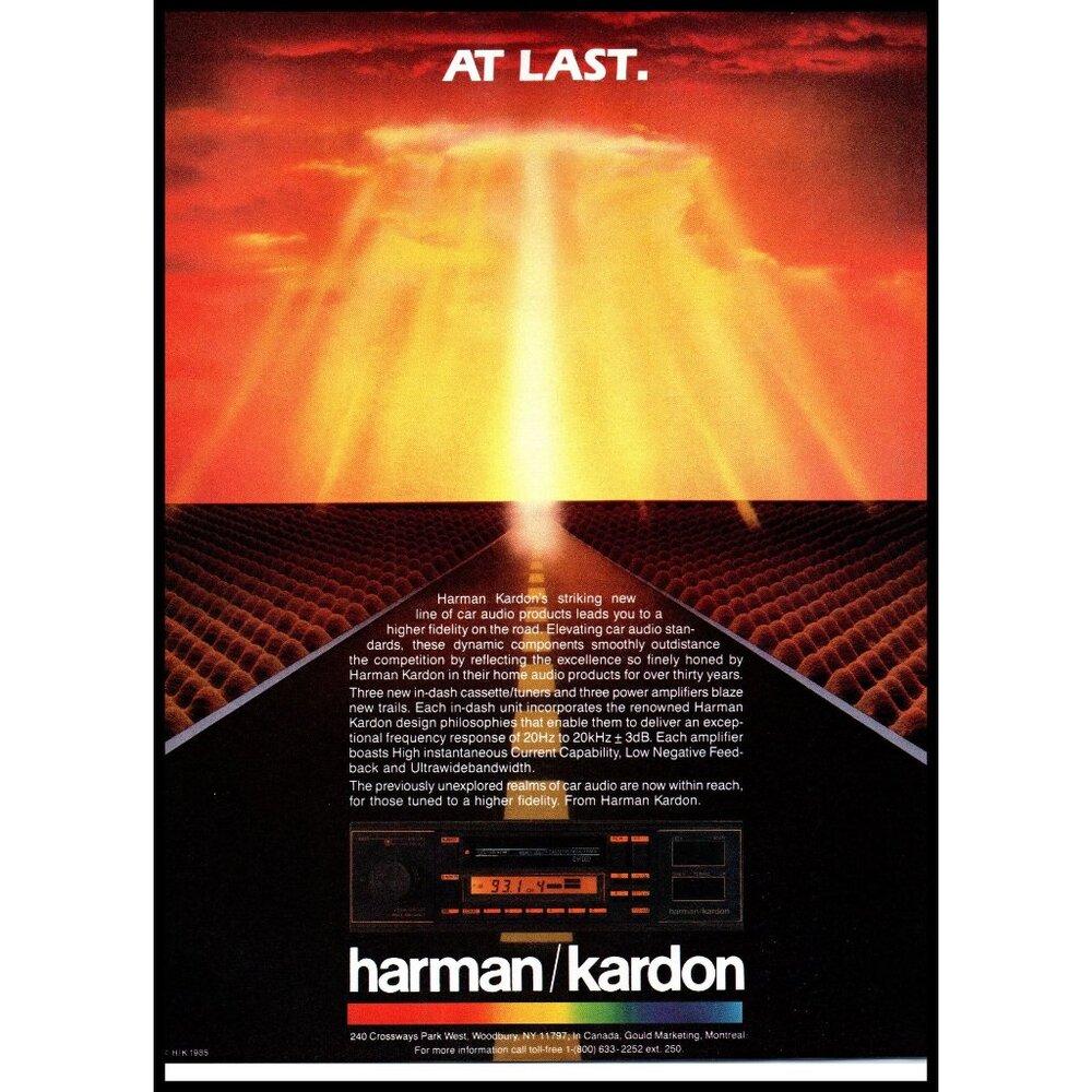 1985 Harman Kardon Car Stereo Vintage Print Ad Audiophile Man Cave Wall Art